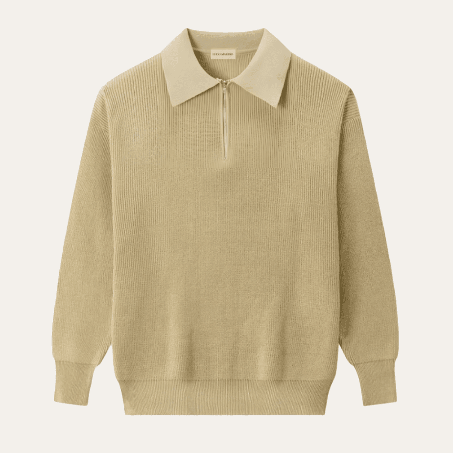100% Cotton Half-Zip Pullover LUDO MARINO Beige M 